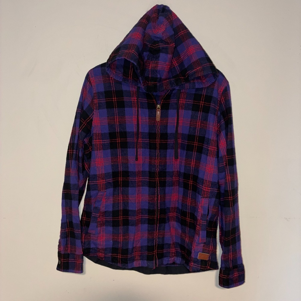 L.L. Bean Women's Small Purple Plaid Flannel Full Zip Hoodie Relaxed Fit